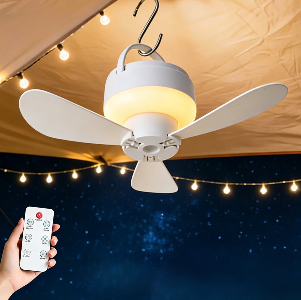 Plafondventilator - plafond ventilator met verlichting - plafondventilator slaapkamer - plafondventilator buiten - ventilator met afstandsbediening - tafelventilator - oplaadbare plafondventilator - USB, voor buiten - paviljoen - terras — afbeelding 1