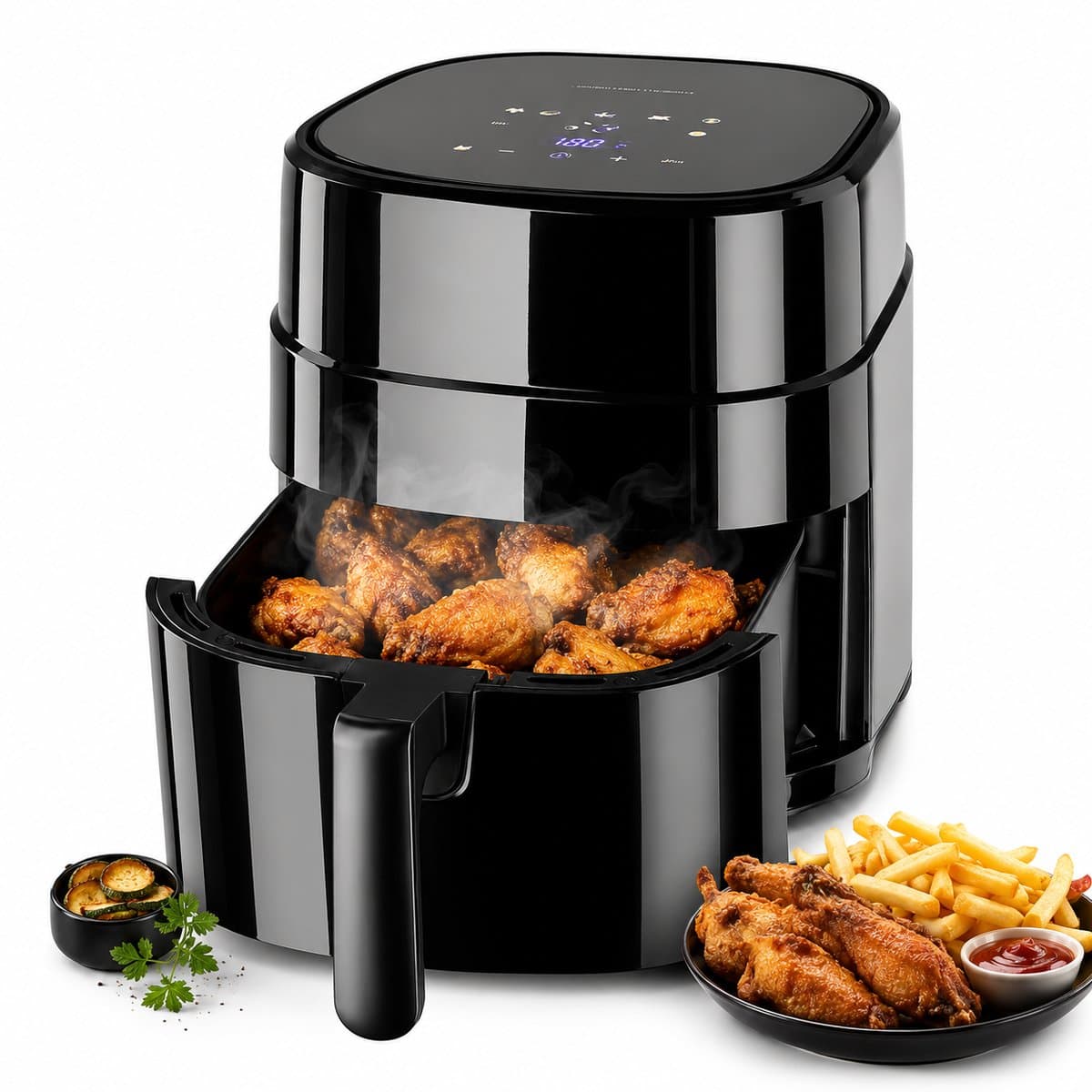 GOURMETmaxx Airfryer 4,5 Liter – Digitale Heteluchtfriteuse met Touchscreen – 7 Automatische Programma's – Friteuse Zonder Olie – Oliearm Bakken, Grillen, Braden & Roosteren – Voor 2-4 Personen – Zwart — afbeelding 1