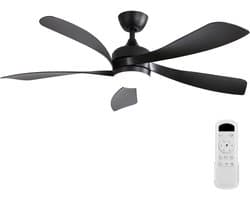 Plafondventilator 52 inch Zwart - Met 3-kleuren dimbare LED verlichting - 5 ABS bladen - Afstandsbediening - Stille DC motor - Zomer/Winter functie - Timer 1/4/9 uur