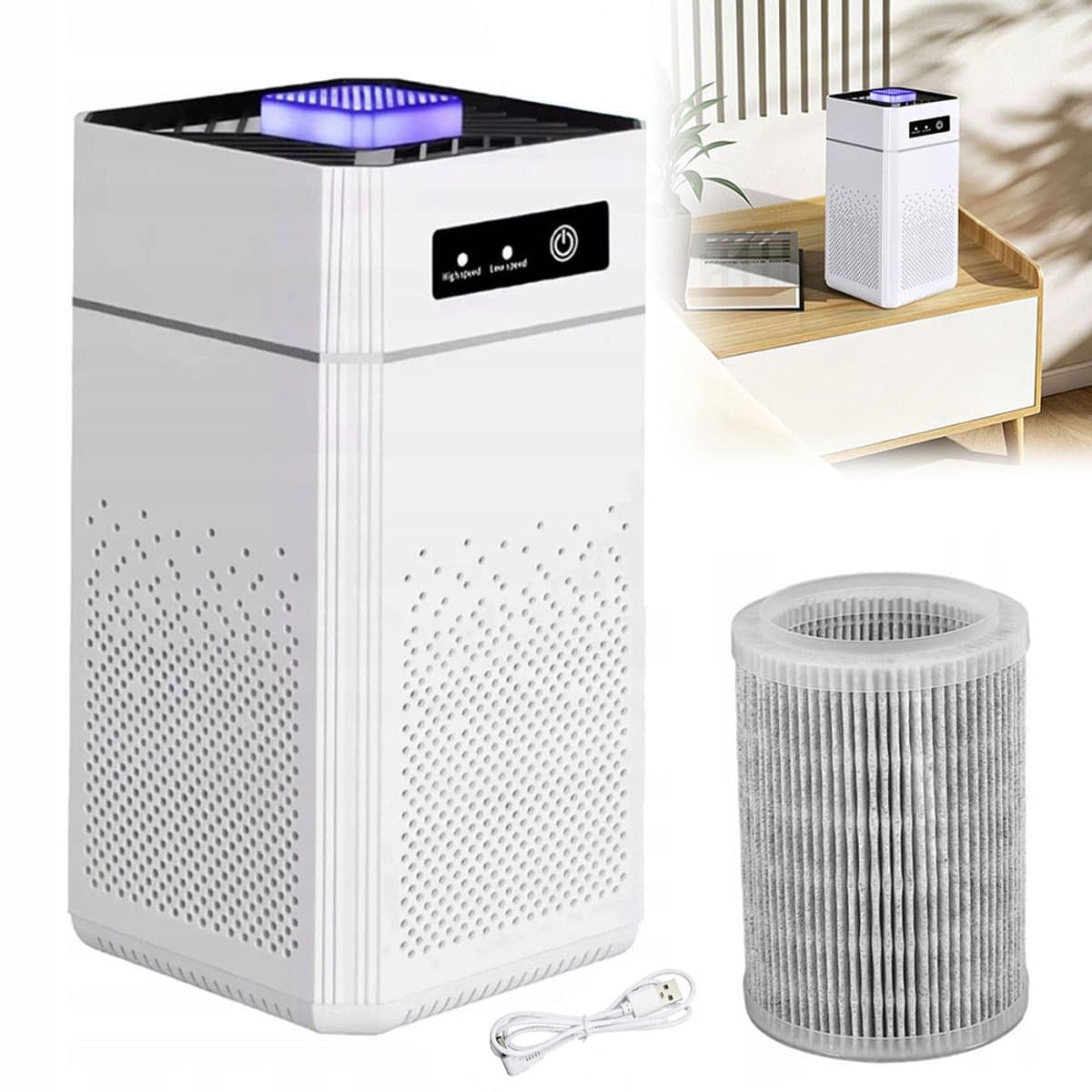 Luchtreiniger - Sterilisatie met negatieve ionen - Formaldehydefiltratie - Geurverwijdering - Rook- en stoffilter - Draagbaar en slim - Stille werking - USB-ontgeuringsfunctie - Huishoudelijk apparaat - Inclusief 1 filter - Pianowit — afbeelding 1