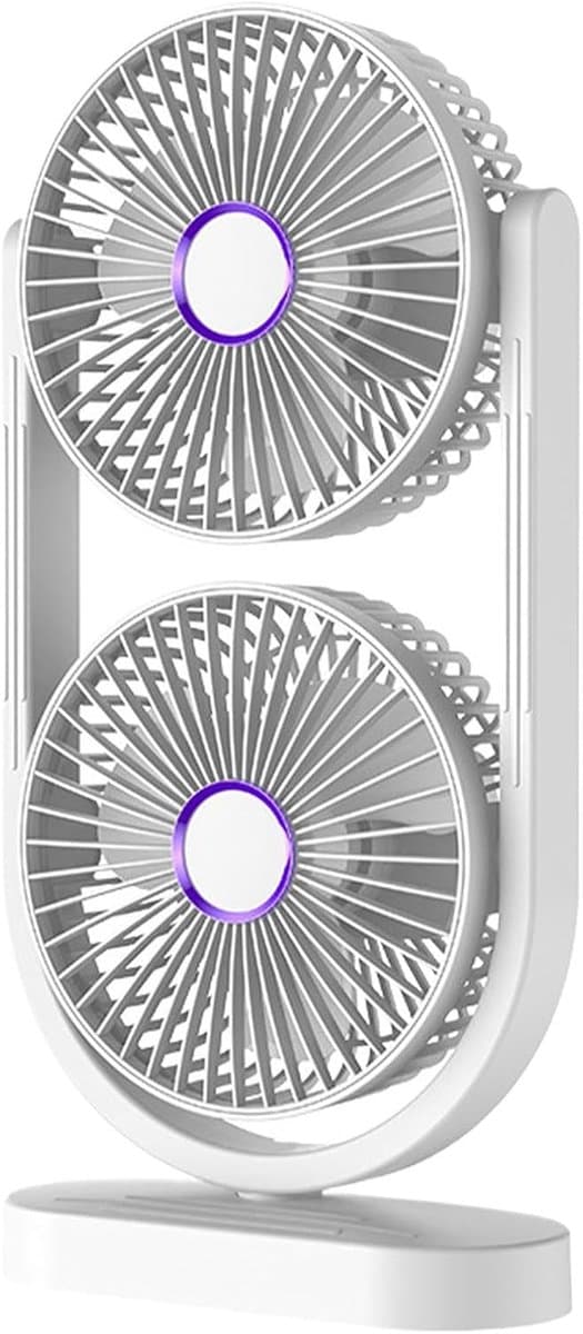 VHV - Ventilator - Tafelventilator - Dubbele Ventilator met Luchtcirculatie - Draagbare Desktop Fan met 360° Rotatie - Krachtige Oplaadbare Bureauventilator voor Kantoor en Huis - Wit — afbeelding 1
