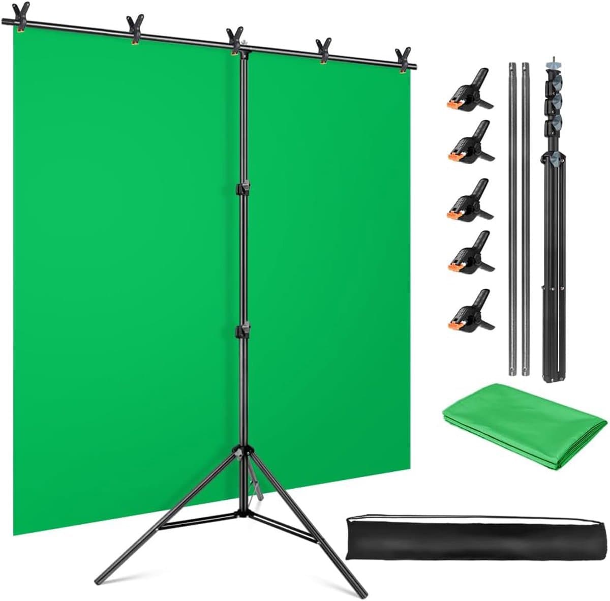 Green Screen met Statief - Green Screen - Achtergrond - Verstelbare Standaard - Eenvoudig in Gebruik - 150x200 cm — afbeelding 1