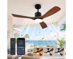 MUPOO Houtlook Plafondventilator met Verlichting 132 cm - Stille DC Motor-Dimbare LED -Afstandsbediening & App- Zomer & Winterstand-6 Standen & Timer - ABS Houtlook Bladen-plafondventilator slaapkamer voor keuken/Woonkamer — afbeelding 1