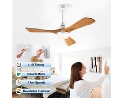 HAUSS SPOLE Plafondventilator Met Verlichting - 42 Inch - Metaal En Massief Hout - Wit En Natuurkleur - Met Afstandsbediening En Timer