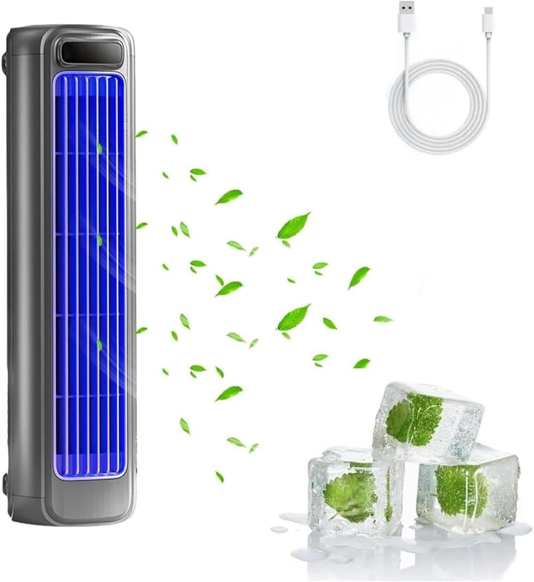 Luchtkoeler - Draagbare airconditioner -3 in 1 mini Mobiele airco - Stille draagbare airconditioner met 3 snelheden - Bladloze verticale luchtcirculatie - Ruimtegrijsr — afbeelding 1