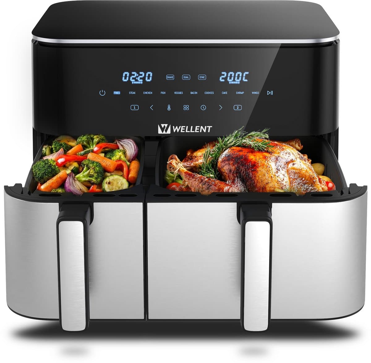 WELLENT Dubbele Airfryer - 4L+7L - 11 liter - 2 manden - Airfyer XXL - Touchscreen - 10 programma's - 2600W — afbeelding 1