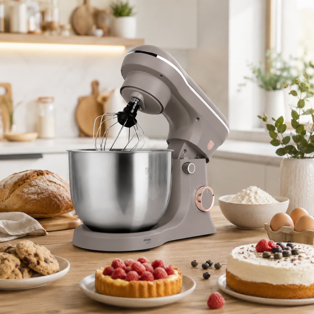 Berlinger Haus® Keukenmachine 1300W – Krachtige Mixer met 5L RVS Mengkom – 6 Snelheidsstanden – Pulsefunctie – Matt Taupe — afbeelding 1