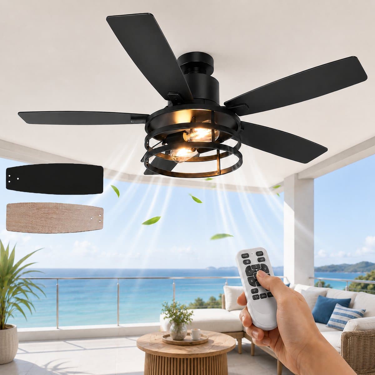 Lapamax Zwart Plafondventilator met Verlichting 132 cm –Modern industrieel Ventilator Lamp met Afstandsbediening – 6 Snelheden, Timer en Zomer/Winterstand – Voor Slaapkamer, Werkkamer en Veranda — afbeelding 1