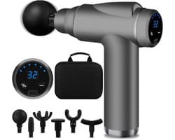 RWB® Massage Pistool - Massagepistool - Massage Gun - 32 Snelheden - 6 Massagekoppen- Grijs-15 cm x 5 cm x 20 cm