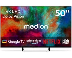 MEDION 125.7 cm 50" Ultra HD TV Smart TV 4K Dolby Vision HDR Prime Video Disney+ Compatibel met Google TV PVR Bluetooth, MD850401