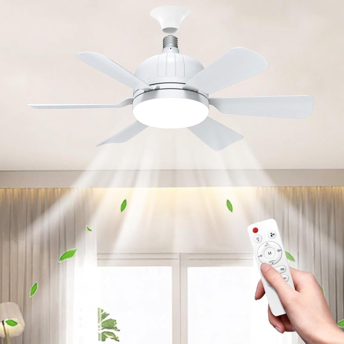 Ventilator - Inschroefbare Plafondventilator met Licht en Afstandsbediening - 52 cm - 3 Snelheden en 3 Kleurtemperaturen (3000-6500K) - Voor E27 Fitting - Geschikt voor Slaapkamer, Keuken, Woonkamer - Wit — afbeelding 1