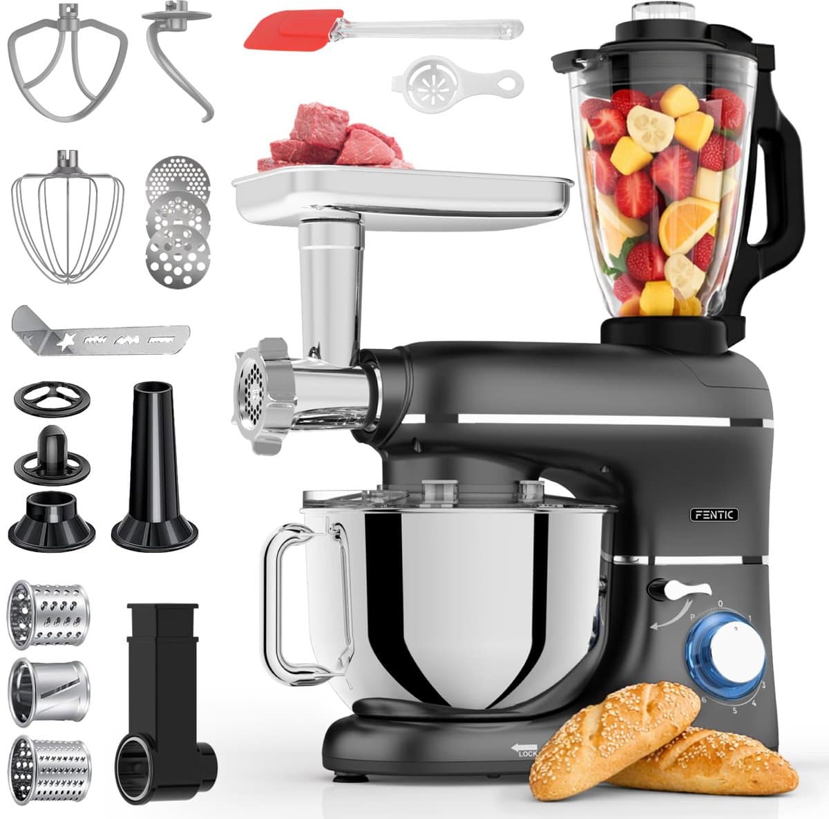 SnelShoppen - Keukenmachine 2000W - Keukenrobot Foodprocessor met 6,2L Mengkom - Inclusief Vleesmolen, Blender en Accessoires - Zwart — afbeelding 1