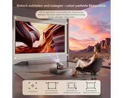 SnelShoppen - Mini-beamer 4K Smart Beamer, Native 1080p, 1200 Lumen, Autofocus, WiFi 6, BT5.2, HDMI, Draagbaar, Geluidsarm, Outdoor, 360° Draaibare St