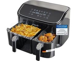Hete Lucht Friteuse - Dubbele Mand - Gezond Koken - Twee Manden Synchroon - 9 Liter - Zwart