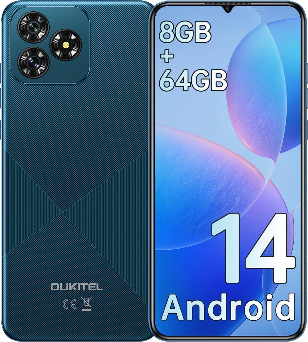 OUKITEL C53 mobiele telefoon, 6,6 inch HD, 8GB RAM+64GB uitbreidbaar tot 1TB, 4300mAh batterij, 13MP camera, Android 14 — afbeelding 1