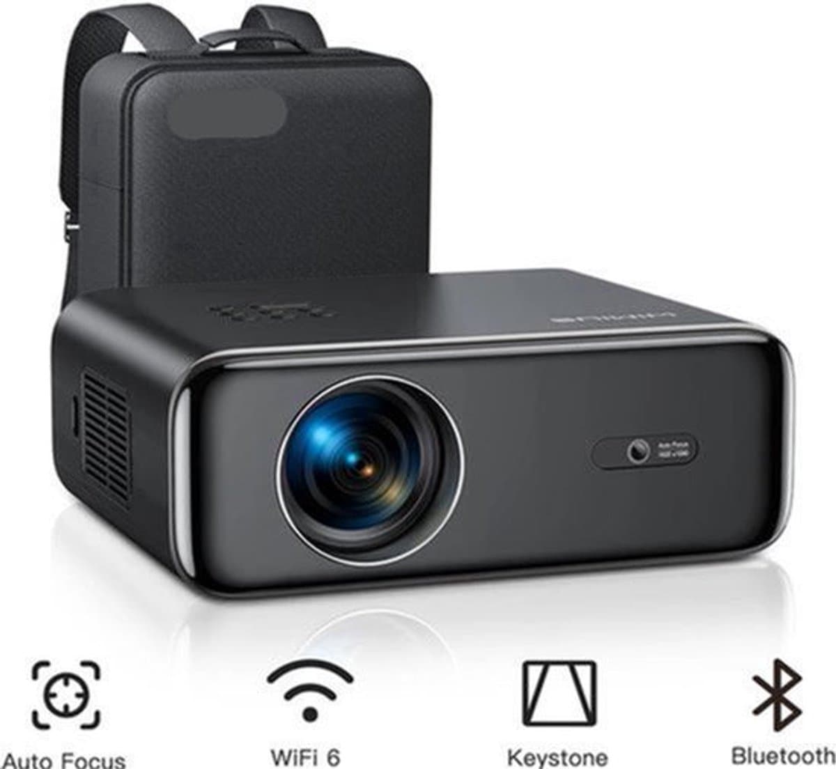 Beamer - Projector - Mini Projector - 4K - FHD 1080P - 26000 Lumen - Auto Focus & Keystone - WIFI 6 & Bluetooth – Draagbare - Home Theater Beamer – EU Plug - Zwart — afbeelding 1