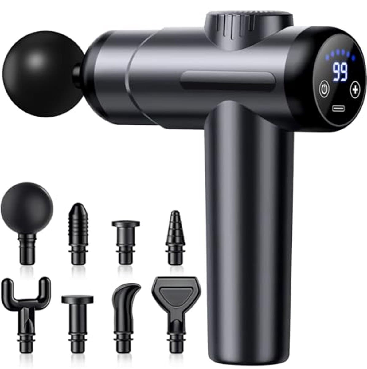 Massage Gun met 99 Intensiteitsniveaus, 8 Massagekoppen, Spiermassage Apparaat met LCD-scherm, Draadloos en Oplaadbaar — afbeelding 1