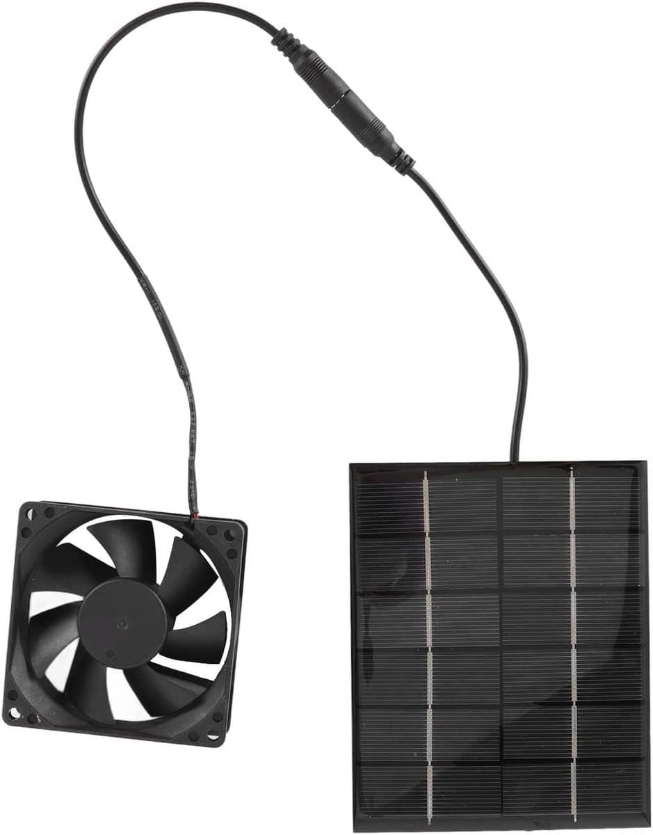 Zonnepaneel Ventilator - Afzuigventilator - Luchtcirculatie - Dubbel Beschermnet - 20 x 14 x 3 cm - Zwart — afbeelding 1