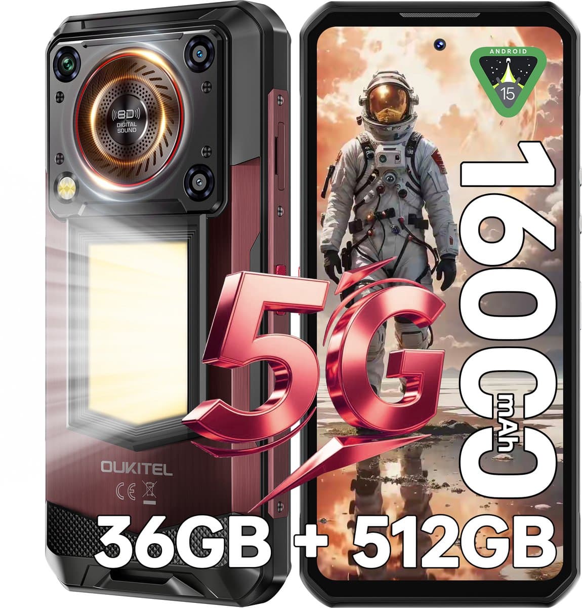 OUKITEL WP56 5G Robuuste Smartphone-36GB RAM-512GB ROM-16000mAh-108MP-IP68-IP69K-Android 15 — afbeelding 1