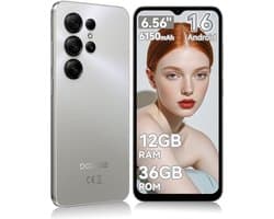DOOGEE Note 56 X Lite Smartphone - 6,56 Inch - 12GB(3+9) RAM - 32GB ROM - 6150 mAh - Android 16 - Met 3,5 mm hoofdtelefoonaansluiting - Zilver