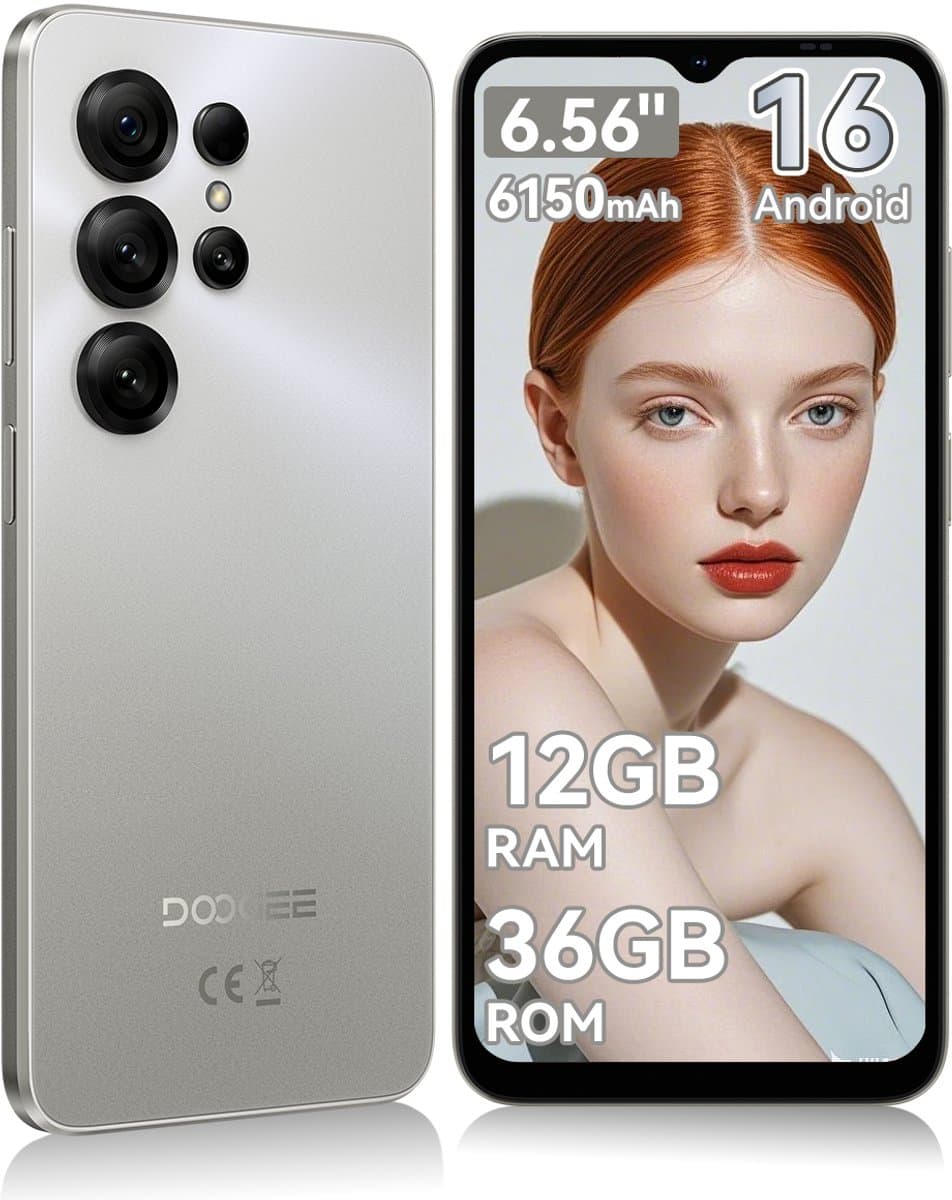 DOOGEE Note 56 X Lite Smartphone - 6,56 Inch - 12GB(3+9) RAM - 32GB ROM - 6150 mAh - Android 16 - Met 3,5 mm hoofdtelefoonaansluiting - Zilver — afbeelding 1