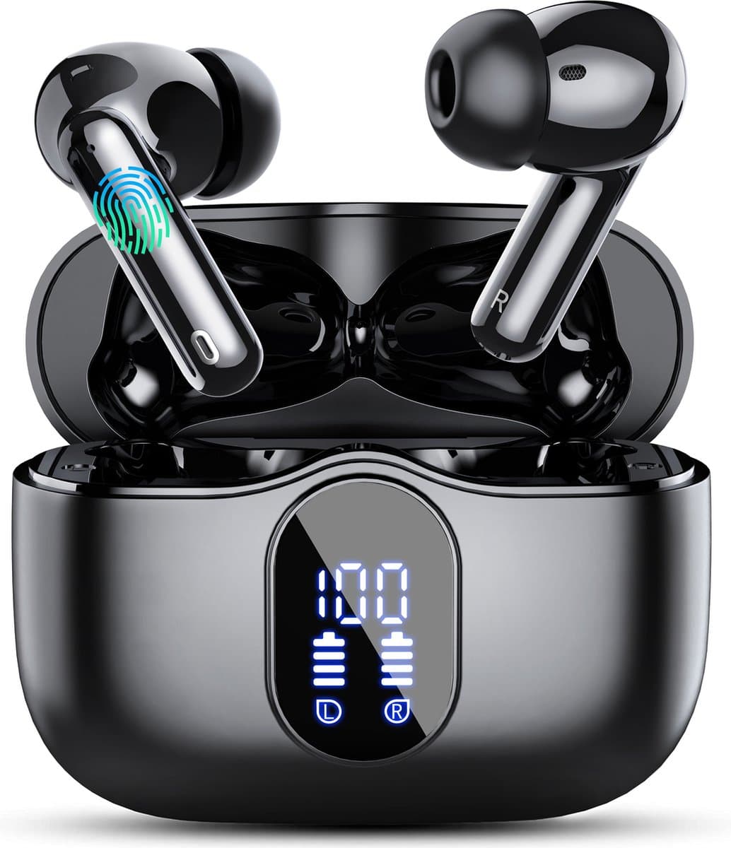 PrimeSound Sky Pro Draadloze Oordopjes - Active Noise Cancelling - LED Display - Bluetooth 5.3 - Zwart — afbeelding 1