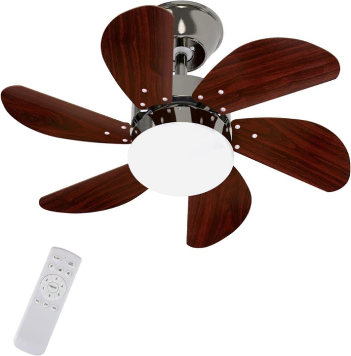 Plafondventilator met Verlichting - 6 Standen en Timer - Incl. Afstandbediening - Winter en Zomer Functie - Stil - Slaapkamer - Woonkamer - E27 fitting - Plafond Ventilator - Donkerbruin — afbeelding 1
