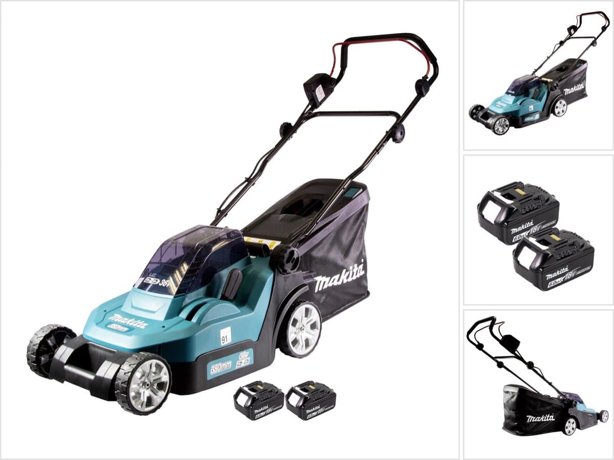 Makita DLM 432 G2 accu grasmaaier 36 V ( 2x 18 V ) 43 cm borstelloos + 2x accu 6.0 Ah - zonder lader — afbeelding 1