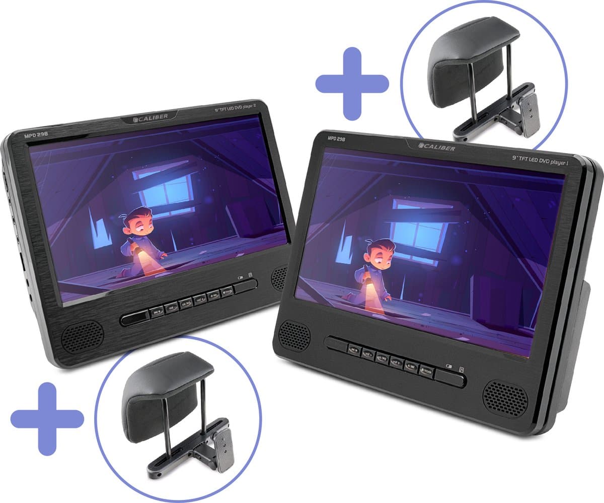 Caliber Draagbare DVD Spelers met Dvd-bracket - 9 Inch Scherm - Dvd speler auto 2 schermen - Werken ook los van elkaar - Oplaadbaar (mpd298-set) — afbeelding 1
