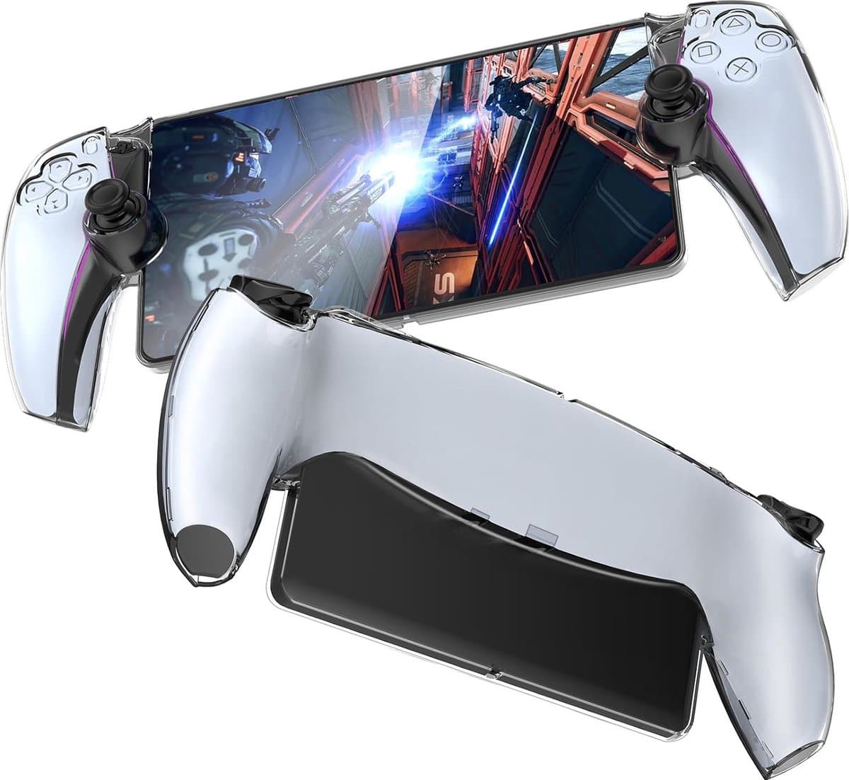 PlayCool Clear case met Thumb Grips en 1x Anti Blue Light Screen Protector Glas geschikt voor Playstation Portal Remote Player voor PS5®-console — afbeelding 1