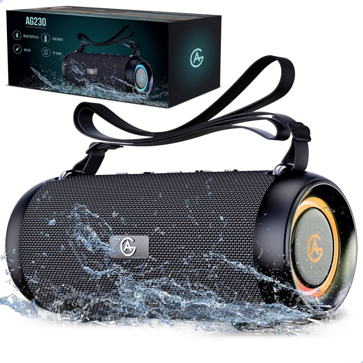 AG230 Bluetooth Speaker - Draadloos - Muziek box - 40 watt - Speakers – Draadloos – werkt op bluetooth - Spat Waterdicht - LED verlichting - Zwart — afbeelding 1