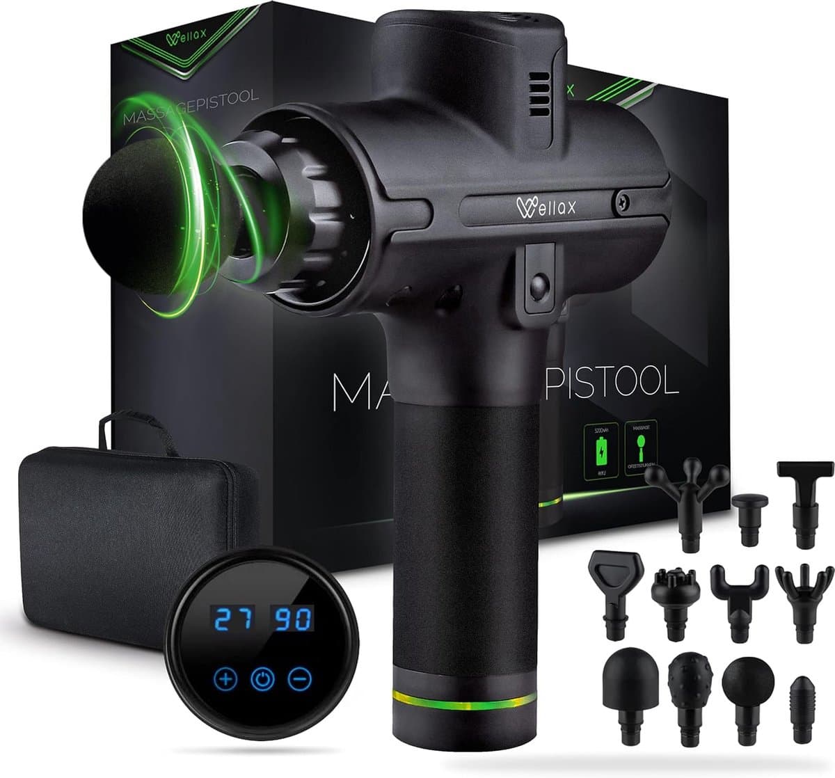 krachtige Massage Gun met 11 massagekoppen - Massage pistool met LED weergave & draagtas -schouders & nek — afbeelding 1