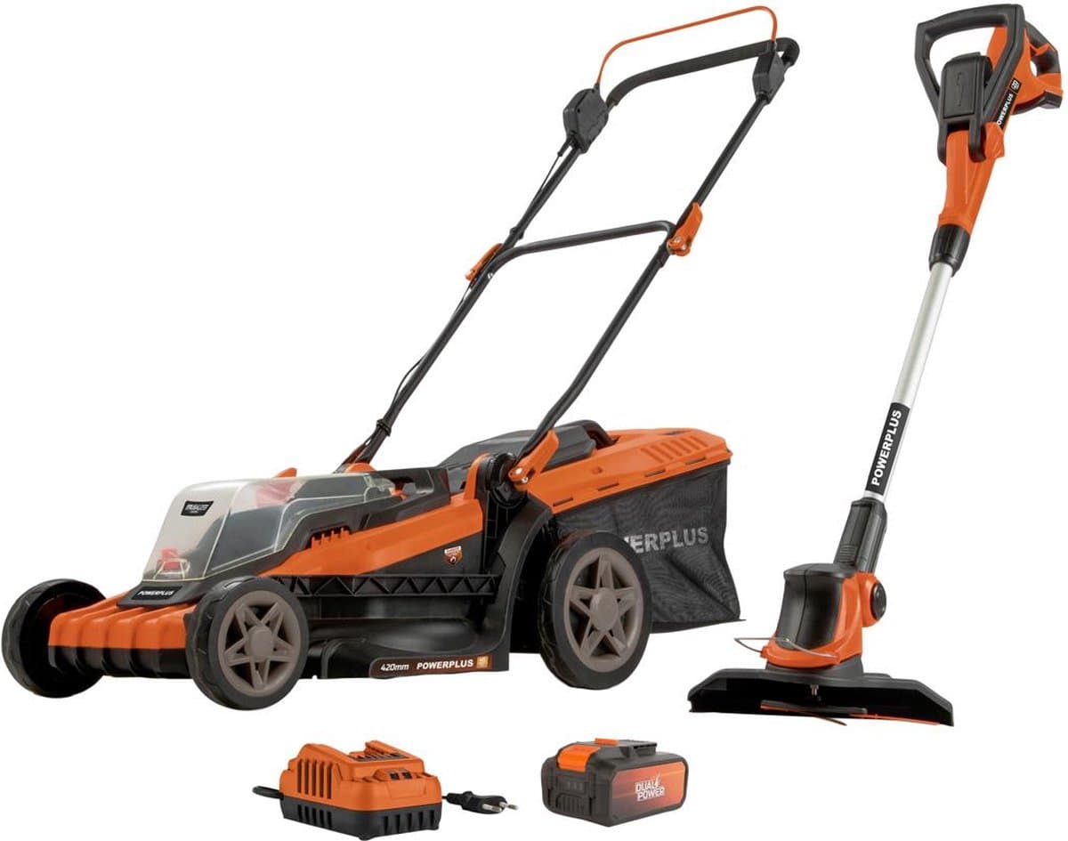 Powerplus Dual Power accu grasmaaier en grastrimmer POWDPG75622 - grasmaaier met 2* 20 V en 420 mm Ø en Grastrimmer met 240 mm Ø, Tuingereedschap — afbeelding 1