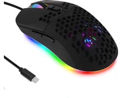 TOJ Optische Game / Gaming Muis - Bedraad 1.8 Meter - RGB Verlichting - 7200DPI - Zwart - USB-C