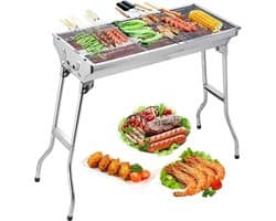 Roestvrijstalen BBQ houtskoolgrill rookgrill opvouwbaar draagbaar voor koken in de open lucht camping wandelen picknick backpacks groot zilver