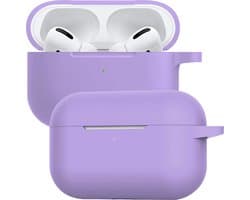 Case - Geschikt voor Apple AirPods Pro 2 - Siliconen Hoes met Clip - Silicone Hoesje Cover - Lila