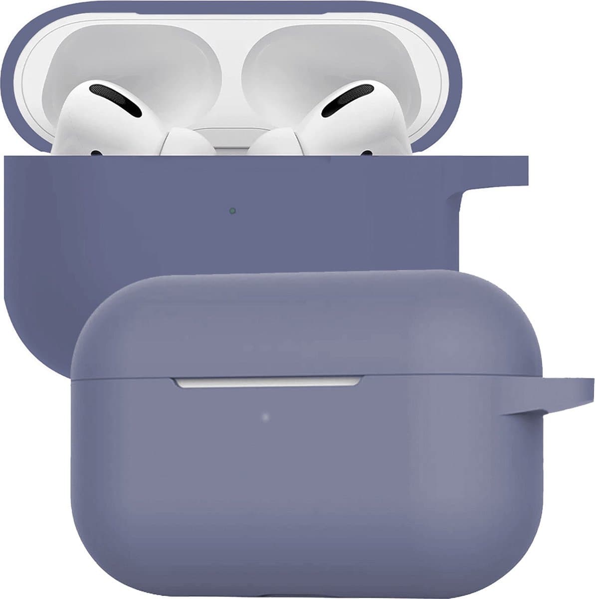 Case - Geschikt voor Apple AirPods Pro 2 - Siliconen Hoes met Clip - Silicone Hoesje Cover - Grijsblauw — afbeelding 1