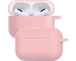 Case - Geschikt voor Apple AirPods Pro 2 - Siliconen Hoes met Clip - Silicone Hoesje Cover - Lichtroze