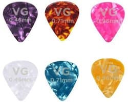 VG plectrum set 6 Celluloid plectrums - diktes thin 0.46 medium 0.71 en thick 0.96 mm