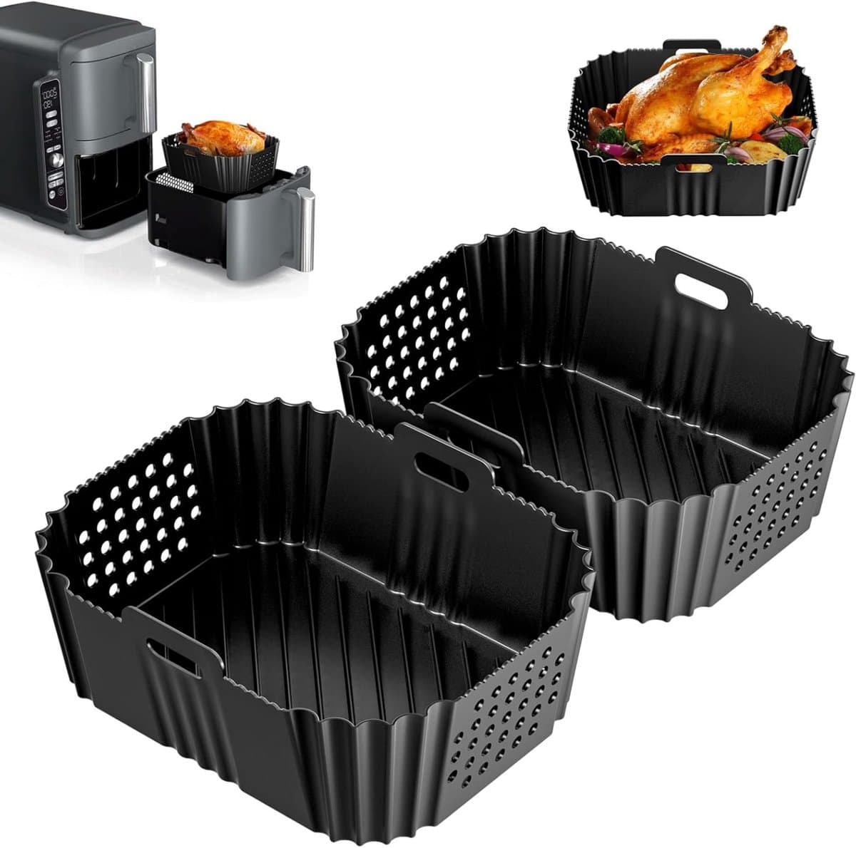 Airfryer Siliconen Inzet - Geschikt voor Grote Airfryers - Hittebestendig - 9.5L - 2 Stuks - Herbruikbaar — afbeelding 1