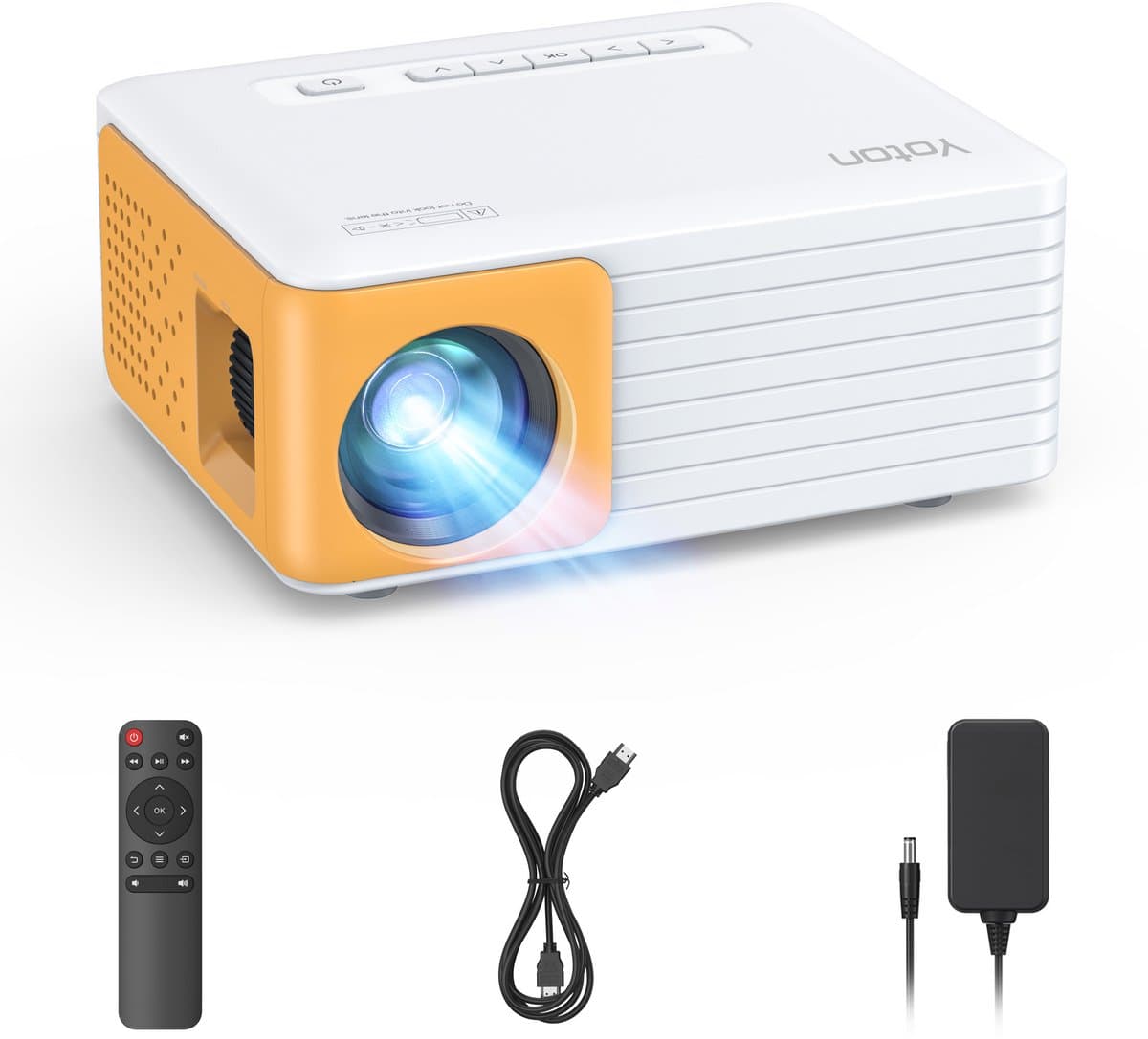 Yoton Y3 Mini Beamer - 7500 Lumen - 20000+ Uur - Compatibel met HDMI, USB, AV, Laptop, Smartphone - Wit en Geel — afbeelding 1