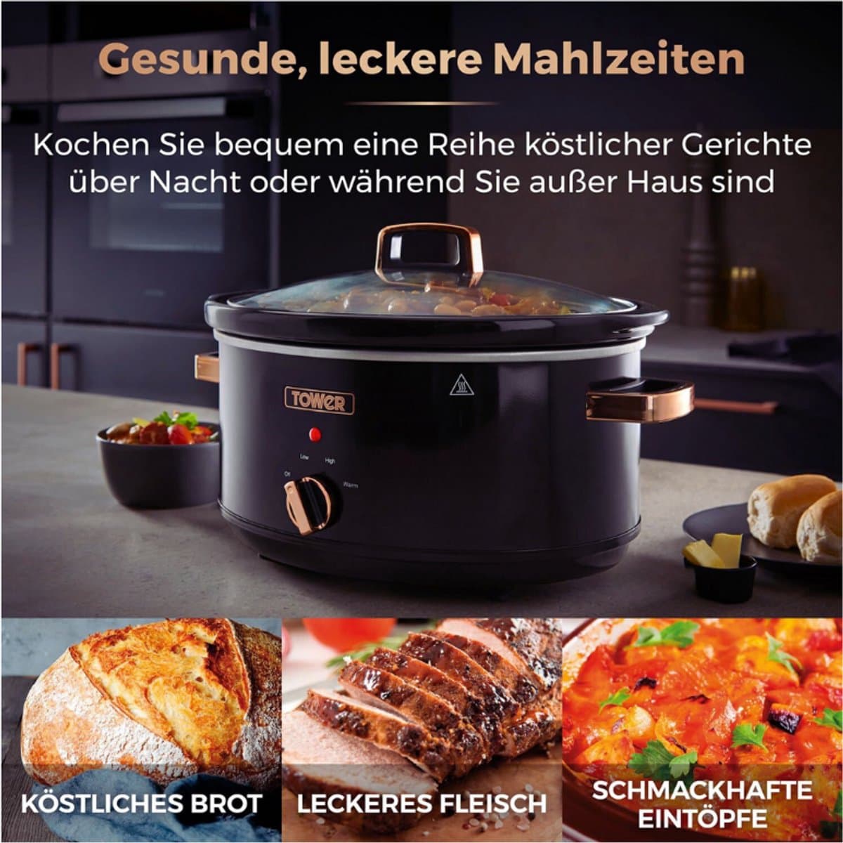 Infinity Slowcooker - 6.5L - 270W - 3 Kookstanden - Warmhoudfunctie - Zwart En Roségoud - Huishoudelijke Apparaten — afbeelding 1