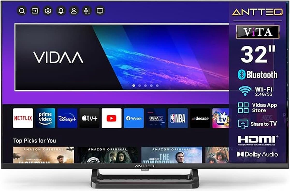 ANTTEQ V32-AH3.Q1L-BT - 32 Inch Smart TV (81 cm) - HD Ready - VIDAA OS - Triple Tuner - Hotel Modus — afbeelding 1
