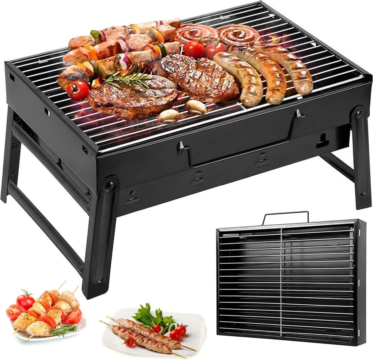 Uten Opvouwbare mini tafel bbq houtskool - barbecue houtskool - Houtskoolbarbecues - Camping barbecues- Barbeque - Grilloppervlak (L x B) 43.3 x 29.5 cm - (2 stijl | B) - Zwart — afbeelding 1