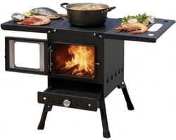 LUMÉ STORE Camping Houtkachel - Tuinhaard - Barbecue - Kachel - Opvouwbaar - Verstelbaar - Grillen & Koken - Draagbaar - Zwart
