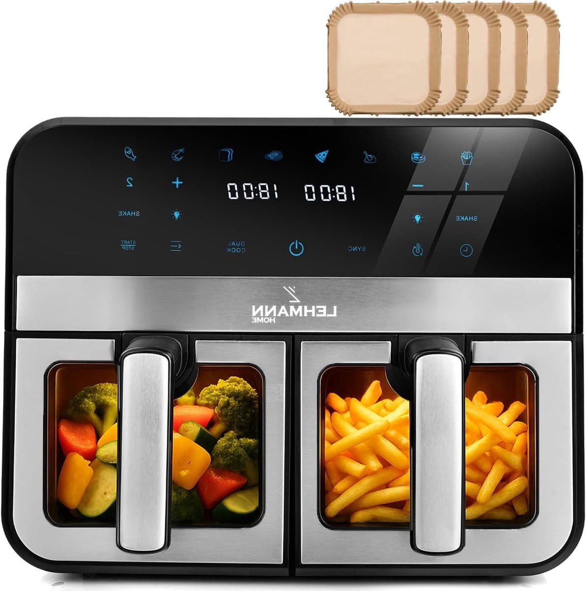 Heteluchtfriteuse XXL - Airfryer - Gezond Koken - Dubbele Kamer - 9 Liter - Zilver — afbeelding 1