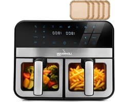 Heteluchtfriteuse XXL - Airfryer - Gezond Koken - Dubbele Kamer - 9 Liter - Zilver