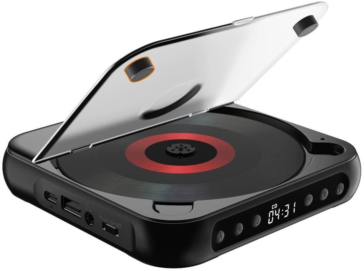 CD speler-Draagbare CD Speler- USB en AUX Aansluiting -met Bluetooth Zender en Ontvanger - Oplaadbaar - Ingebouwde HiFi Speakers - Ondersteunt USB en AUX -Zwart — afbeelding 1