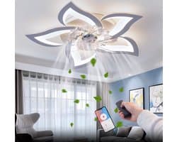 5 Lotus Ventilator - Bedienbaar Met Afstandsbediening & APP - Wit - Plafondventilator - Plafonniere - 6 Standen - Moderne Lamp - ⌀ 69cm