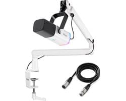 FIFINE TAM8 XLR - USB / XLR Studio microfoon - Flexibele Arm ( BM88 ) - Met kabelgoot - Geschikt voor PC/PS4/PS5 - RGB - Podcast - Gaming - Streaming - Wit